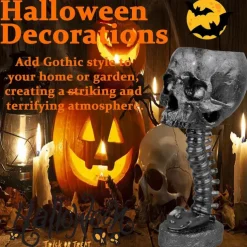 Halloween Skull Planter & Spine Stand, Resin Skull Head Flower Succulent Cactus Planter Pots,or Home Office Desk Decorations Halloween Scene Statue Sculpture Decorations