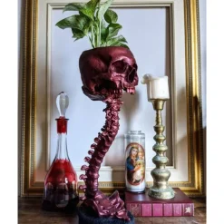 Halloween Skull Planter & Spine Stand, Resin Skull Head Flower Succulent Cactus Planter Pots,or Home Office Desk Decorations Halloween Scene Statue Sculpture Decorations