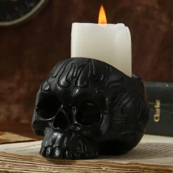 Halloween Skull Resin Candle Holder - Skeleton Candlestick Halloween Decoration (Not Include Cande)
