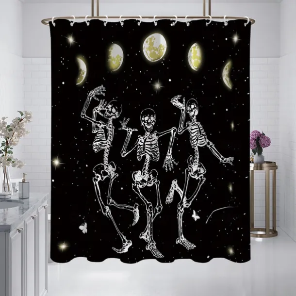 Halloween Skull Shower Curtain, Modern Machine Washable Waterproof Polyester Fabric for Bathroom Decor Bathtub with 12 Hooks