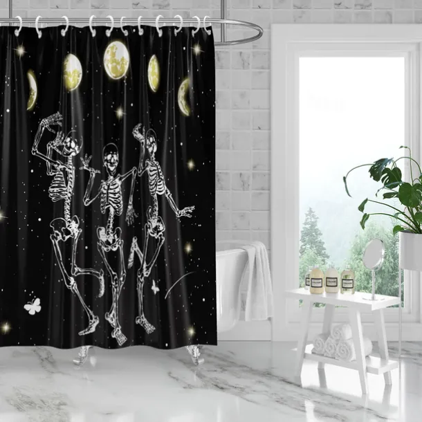 Halloween Skull Shower Curtain, Modern Machine Washable Waterproof Polyester Fabric for Bathroom Decor Bathtub with 12 Hooks