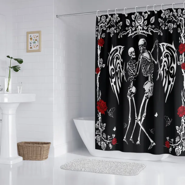 Halloween Skull Shower Curtain, Modern Machine Washable Waterproof Polyester Fabric for Bathroom Decor Bathtub with 12 Hooks