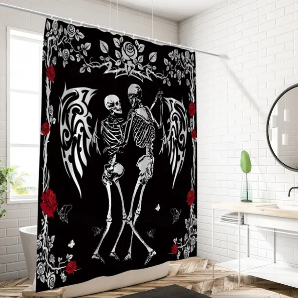 Halloween Skull Shower Curtain, Modern Machine Washable Waterproof Polyester Fabric for Bathroom Decor Bathtub with 12 Hooks