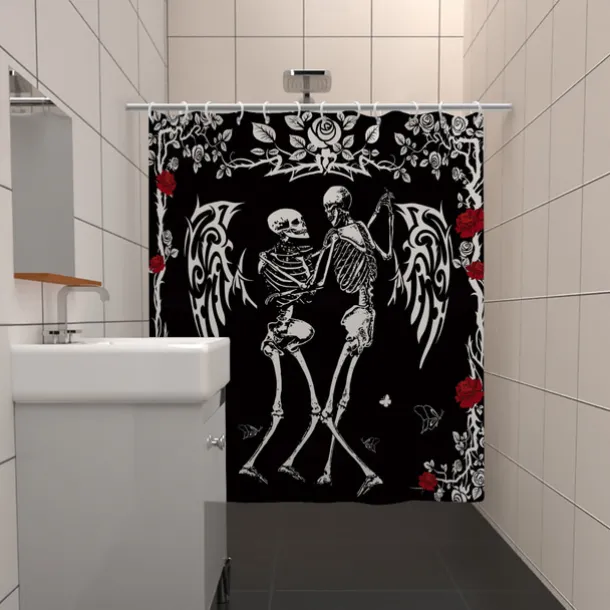 Halloween Skull Shower Curtain, Modern Machine Washable Waterproof Polyester Fabric for Bathroom Decor Bathtub with 12 Hooks