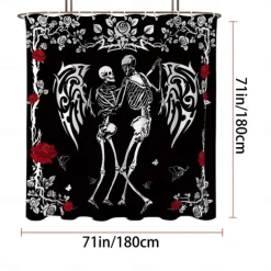 Halloween Skull Shower Curtain, Modern Machine Washable Waterproof Polyester Fabric for Bathroom Decor Bathtub with 12 Hooks