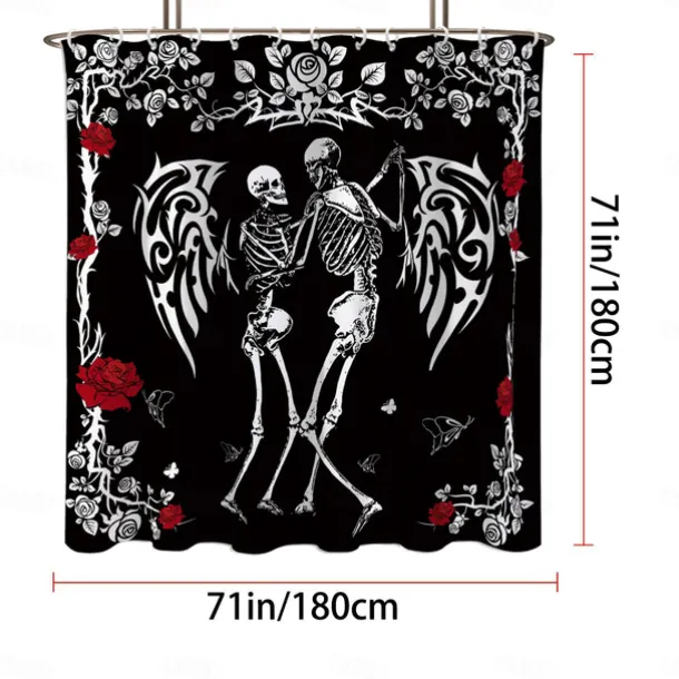 Halloween Skull Shower Curtain, Modern Machine Washable Waterproof Polyester Fabric for Bathroom Decor Bathtub with 12 Hooks