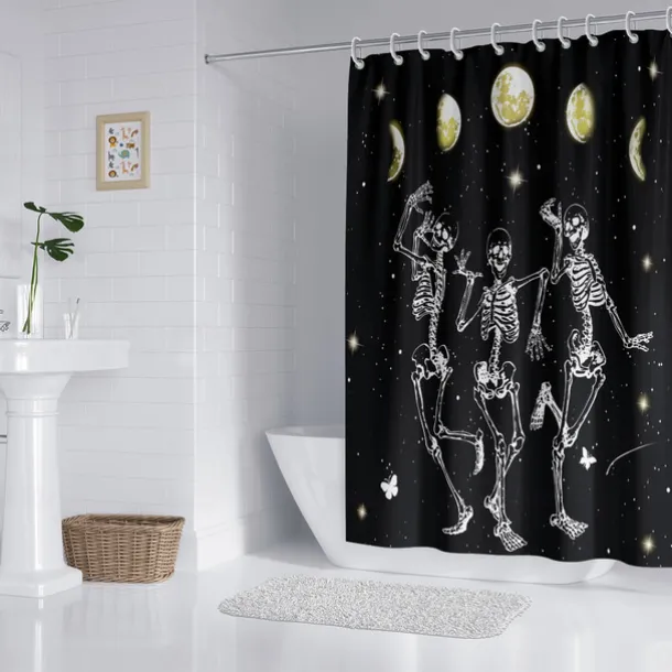 Halloween Skull Shower Curtain, Modern Machine Washable Waterproof Polyester Fabric for Bathroom Decor Bathtub with 12 Hooks