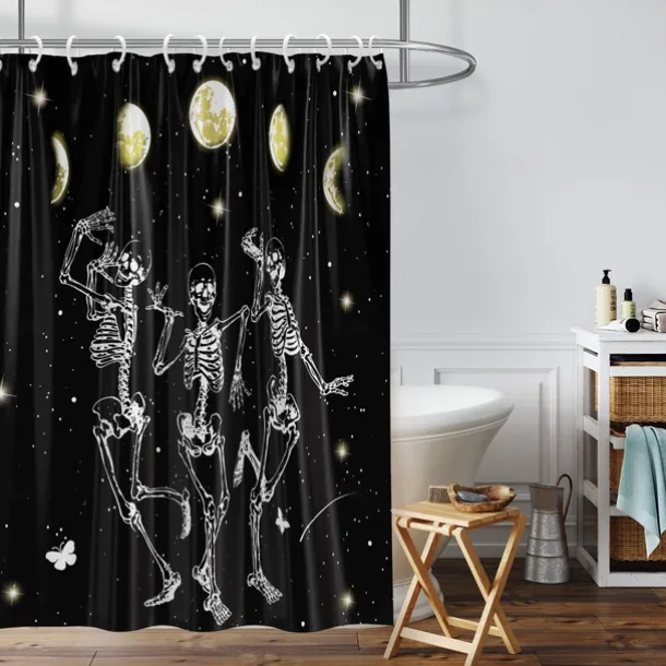 Halloween Skull Shower Curtain, Modern Machine Washable Waterproof Polyester Fabric for Bathroom Decor Bathtub with 12 Hooks