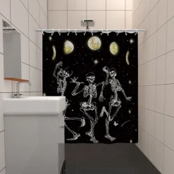 Halloween Skull Shower Curtain, Modern Machine Washable Waterproof Polyester Fabric for Bathroom Decor Bathtub with 12 Hooks