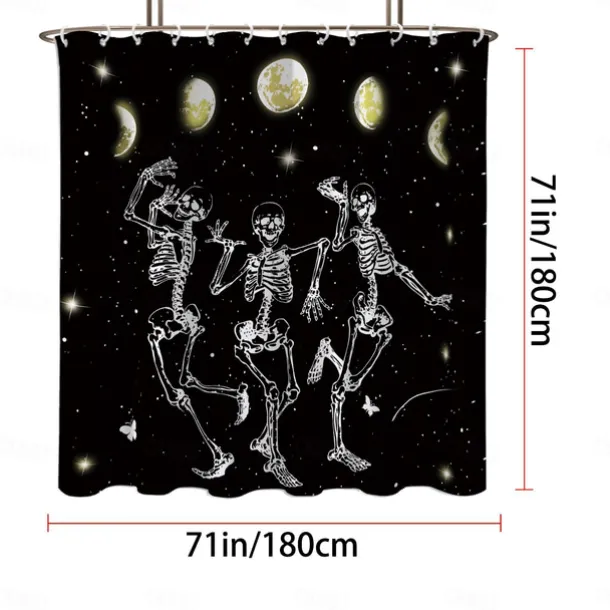 Halloween Skull Shower Curtain, Modern Machine Washable Waterproof Polyester Fabric for Bathroom Decor Bathtub with 12 Hooks