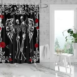 Halloween Skull Shower Curtain, Modern Machine Washable Waterproof Polyester Fabric for Bathroom Decor Bathtub with 12 Hooks