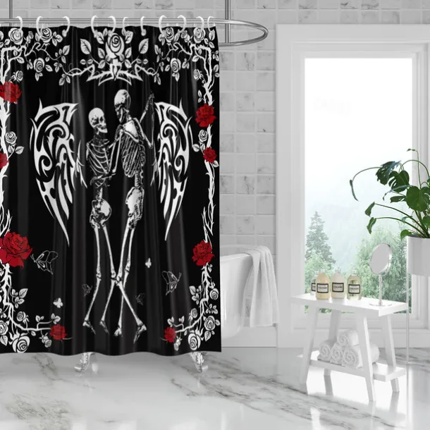 Halloween Skull Shower Curtain, Modern Machine Washable Waterproof Polyester Fabric for Bathroom Decor Bathtub with 12 Hooks