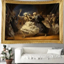 Halloween Skull Skeleton Party Hanging Tapestry Wall Art Large Tapestry Mural Decor Photograph Backdrop Blanket Curtain Home Bedroom Living Room