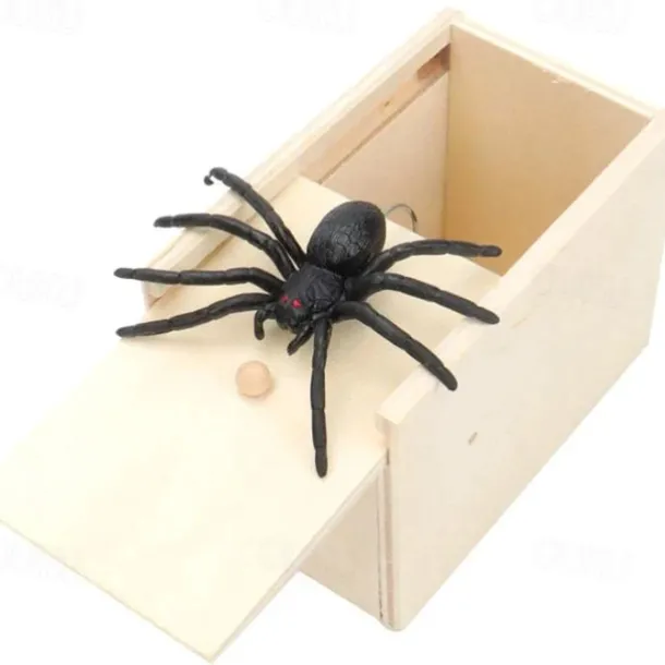 Halloween Spider Scare Prank Box Gift Spider in a Box Gag Gift, Hilarious Wooden Scare Box,Handmade Fun Joke Scarebox Toy
