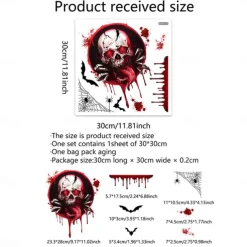 Halloween Stickers Ghost Skull Blood Splatter Bat Decor Wall Stickers for Bathroom and Toilet, Self-Adhesive Stickers