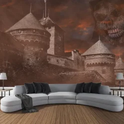 Halloween Tapestry Art Decoration Blanket Curtains Hanging Home Bedroom Living Room Decoration Pumpkin Ghost Skull Ghost House Eerie And Terrifying Halloween Decorations