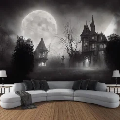 Halloween Tapestry Art Decoration Blanket Curtains Hanging Home Bedroom Living Room Decoration Pumpkin Ghost Skull Ghost House Eerie And Terrifying Halloween Decorations