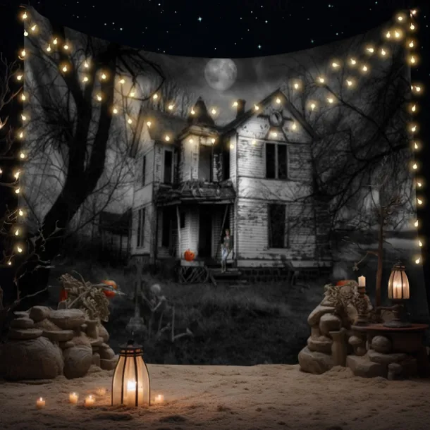 Halloween Tapestry Art Decoration Blanket Curtains Hanging Home Bedroom Living Room Decoration Pumpkin Ghost Skull Ghost House Eerie And Terrifying Halloween Decorations