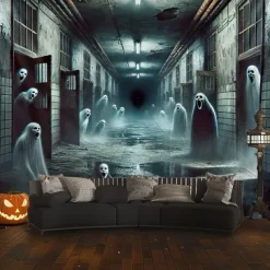Halloween Tapestry Banners Wall Hangings Skeleton Ghost Dark Punk Gothic Style Party Dorm Shooting Backgrounds Decorations Wall Door Background