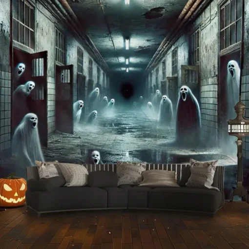 Halloween Tapestry Banners Wall Hangings Skeleton Ghost Dark Punk Gothic Style Party Dorm Shooting Backgrounds Decorations Wall Door Background