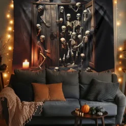 Halloween Tapestry Banners Wall Hangings Skeleton 3D Dark Punk Gothic Style Party Dorm Shooting Backgrounds Decorations Wall Door Background