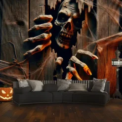 Halloween Tapestry Banners Wall Hangings Skeleton 3D Dark Punk Gothic Style Party Dorm Shooting Backgrounds Decorations Wall Door Background