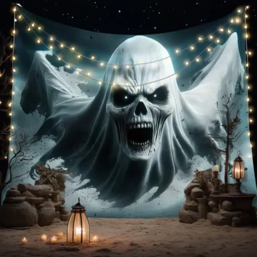 Halloween Tapestry Banners Wall Hangings Grim Reaper 3D Dark Punk Gothic Style Party Dorm Shooting Backgrounds Decorations Wall Door Background
