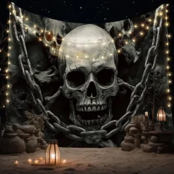 Halloween Tapestry Banners Wall Hangings Skeleton 3D Dark Punk Gothic Style Party Dorm Shooting Backgrounds Decorations Wall Door Background