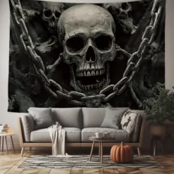 Halloween Tapestry Banners Wall Hangings Skeleton 3D Dark Punk Gothic Style Party Dorm Shooting Backgrounds Decorations Wall Door Background