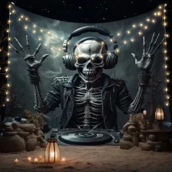 Halloween Tapestry Banners Wall Hangings Skeleton 3D Dark Punk Gothic Style Party Dorm Shooting Backgrounds Decorations Wall Door Background