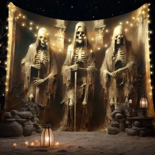 Halloween Tapestry Banners Wall Hangings Skeleton 3D Dark Punk Gothic Style Party Dorm Shooting Backgrounds Decorations Wall Door Background