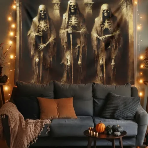 Halloween Tapestry Banners Wall Hangings Skeleton 3D Dark Punk Gothic Style Party Dorm Shooting Backgrounds Decorations Wall Door Background