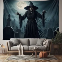 Halloween Tapestry Banners Wall Hangings Skeleton Witch Dark Punk Gothic Style Party Dorm Shooting Backgrounds Decorations Wall Door Background