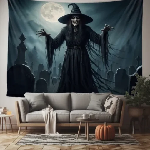 Halloween Tapestry Banners Wall Hangings Skeleton Witch Dark Punk Gothic Style Party Dorm Shooting Backgrounds Decorations Wall Door Background