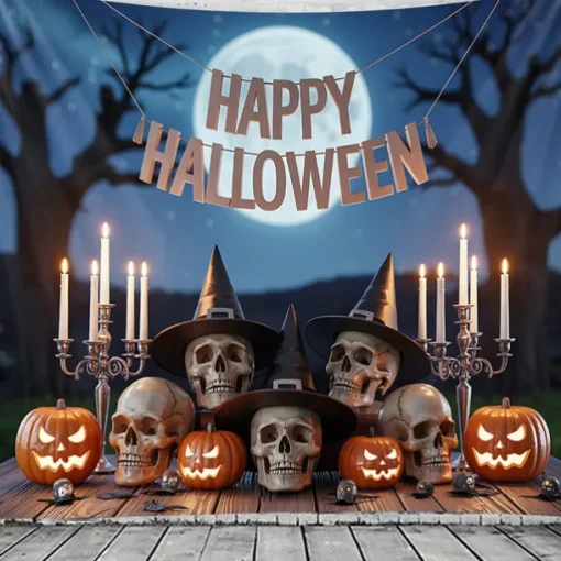 Halloween Tapestry Banners Blanket Skeleton Dark Punk Gothic Style Party Dorm Shooting Backgrounds Decorations Wall Door Background