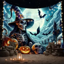 Halloween Tapestry Banners Wall Hangings Skeleton Dark Punk Gothic Style Party Dorm Shooting Backgrounds Decorations Wall Door Background