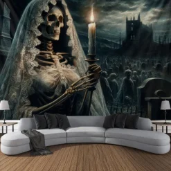Halloween Tapestry Banners Wall Hangings Ghost Bride 3D Dark Punk Gothic Style Party Dorm Shooting Backgrounds Decorations Wall Door Background