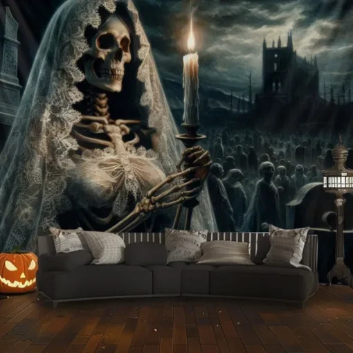 Halloween Tapestry Banners Wall Hangings Ghost Bride 3D Dark Punk Gothic Style Party Dorm Shooting Backgrounds Decorations Wall Door Background