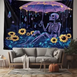 Halloween Tapestry Banners Wall Hangings Skeleton Pumpkin Psychedelic Dark Punk Gothic Style Party Dorm Shooting Backgrounds Decorations Wall Door Background