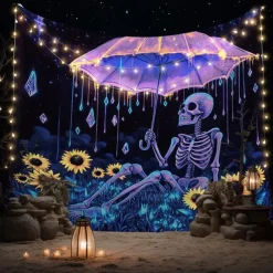 Halloween Tapestry Banners Wall Hangings Skeleton Pumpkin Psychedelic Dark Punk Gothic Style Party Dorm Shooting Backgrounds Decorations Wall Door Background