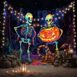 Halloween Tapestry Banners Wall Hangings Skeleton Pumpkin Psychedelic Dark Punk Gothic Style Party Dorm Shooting Backgrounds Decorations Wall Door Background