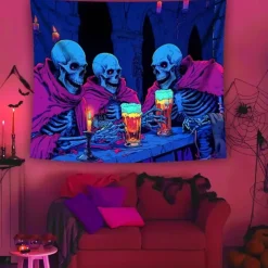 Halloween Tapestry Banners Blanket Skeleton Funny Psychedelic Party Dorm Shooting Backgrounds Decorations Wall Door Background