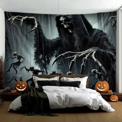 Halloween Tapestry Banners Wall Hangings Skeleton Grim Reaper Dark Punk Gothic Style Party Dorm Shooting Backgrounds Decorations Wall Door Background