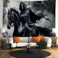 Halloween Tapestry Banners Blanket Grim Reaper 3D Dark Punk Gothic Style Party Dorm Shooting Backgrounds Decorations Wall Door Background