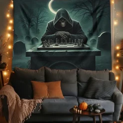 Halloween Tapestry Banners Blanket Grim Reaper 3D Dark Punk Gothic Style Party Dorm Shooting Backgrounds Decorations Wall Door Background