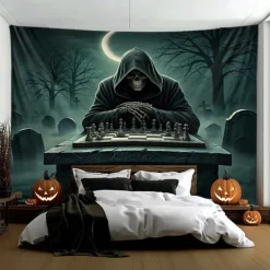Halloween Tapestry Banners Blanket Grim Reaper 3D Dark Punk Gothic Style Party Dorm Shooting Backgrounds Decorations Wall Door Background