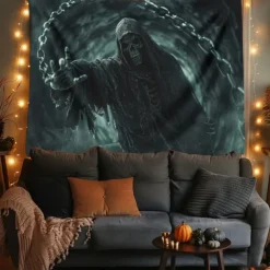 Halloween Tapestry Banners Blanket Grim Reaper 3D Dark Punk Gothic Style Party Dorm Shooting Backgrounds Decorations Wall Door Background
