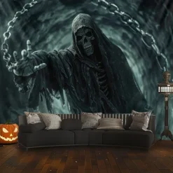 Halloween Tapestry Banners Blanket Grim Reaper 3D Dark Punk Gothic Style Party Dorm Shooting Backgrounds Decorations Wall Door Background
