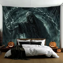 Halloween Tapestry Banners Blanket Grim Reaper 3D Dark Punk Gothic Style Party Dorm Shooting Backgrounds Decorations Wall Door Background