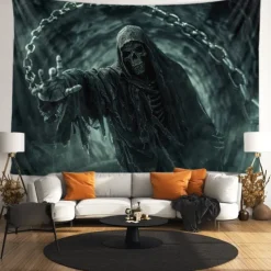 Halloween Tapestry Banners Blanket Grim Reaper 3D Dark Punk Gothic Style Party Dorm Shooting Backgrounds Decorations Wall Door Background